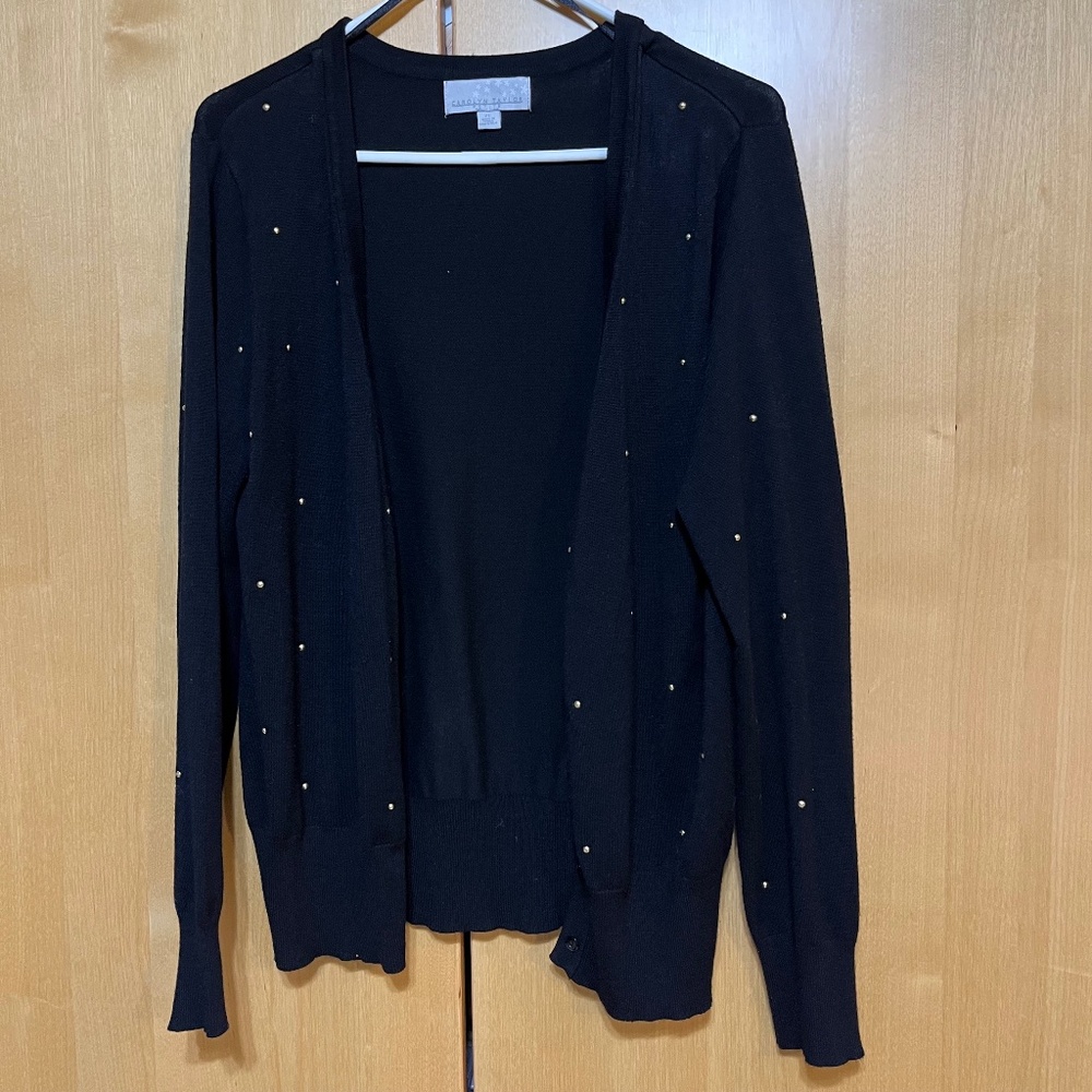 Black V Neck Button Front Cardigan Carolyn Taylor Size PL